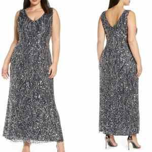 Pisarro Nights Sequin & Bead Sleeveless Gown Sz 14